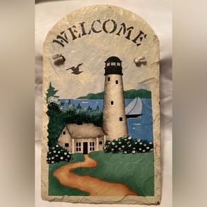 Painted Slate Lighthouse Beach Dimensional Landscape Plaque Welcome Sign